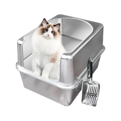 Amazon's Extra-Large Stainless Steel Cat Litter Box, Open-Type Cat Toilet, Semi-Enclosed Cat Litter Box, Prevents Sand From Splashing Out