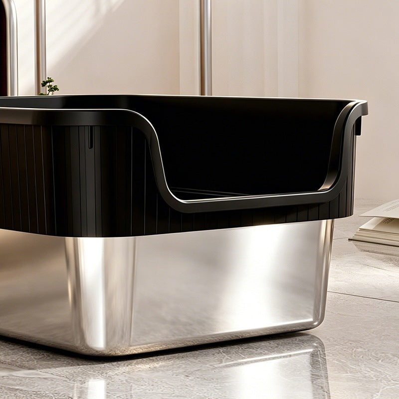 New Stainless Steel Cat Litter Box, Open-style Cat Litter Box With Deepened High Fences, Extra-large Semi-enclosed Cat Toilet