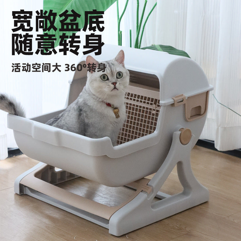 Cross-Border Dropshipping Semi-Automatic Cat Litter Box Anti-Splash Extra-Large Cat Toilet Source Factory Direct Shipment