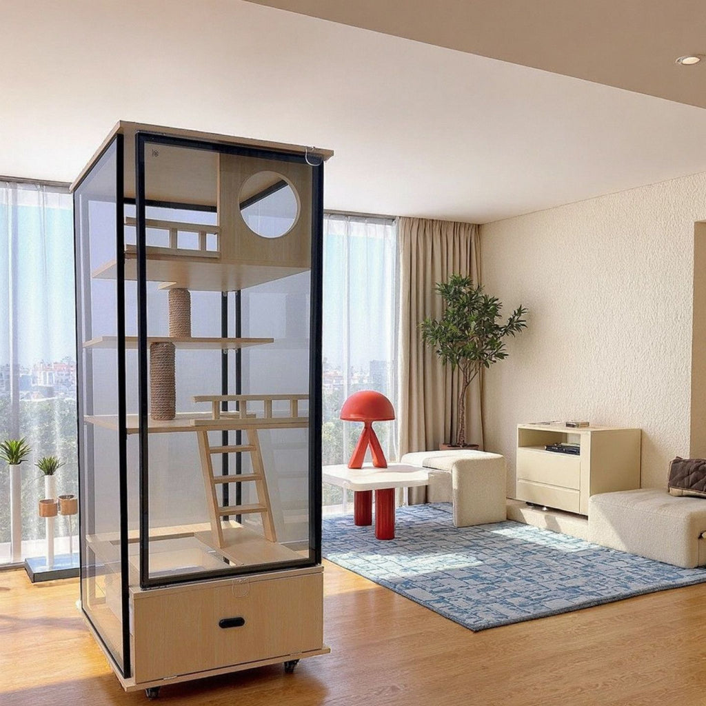 Panoramic Glass Cat Villa, Household Cat Cage, Cat Litter Box, Integrated Cat House, Indoor Luxury Cat House, Cat Nest, Others