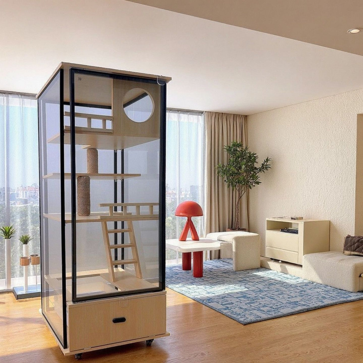 Panoramic Glass Cat Villa, Household Cat Cage, Cat Litter Box, Integrated Cat House, Indoor Luxury Cat House, Cat Nest, Others