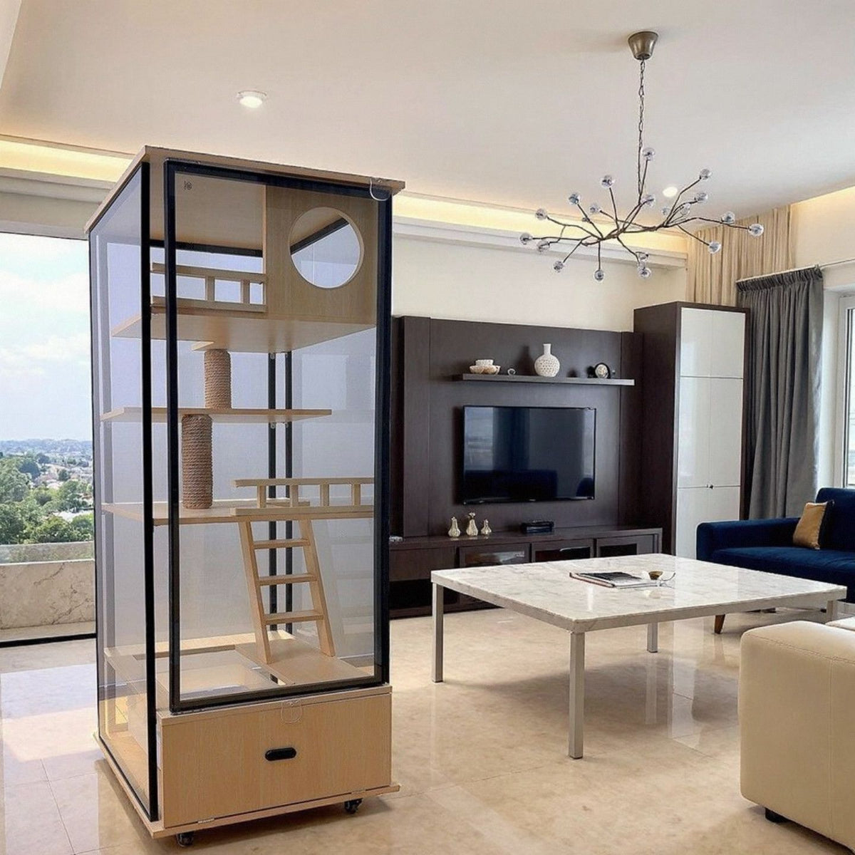 Panoramic Glass Cat Villa, Household Cat Cage, Cat Litter Box, Integrated Cat House, Indoor Luxury Cat House, Cat Nest, Others