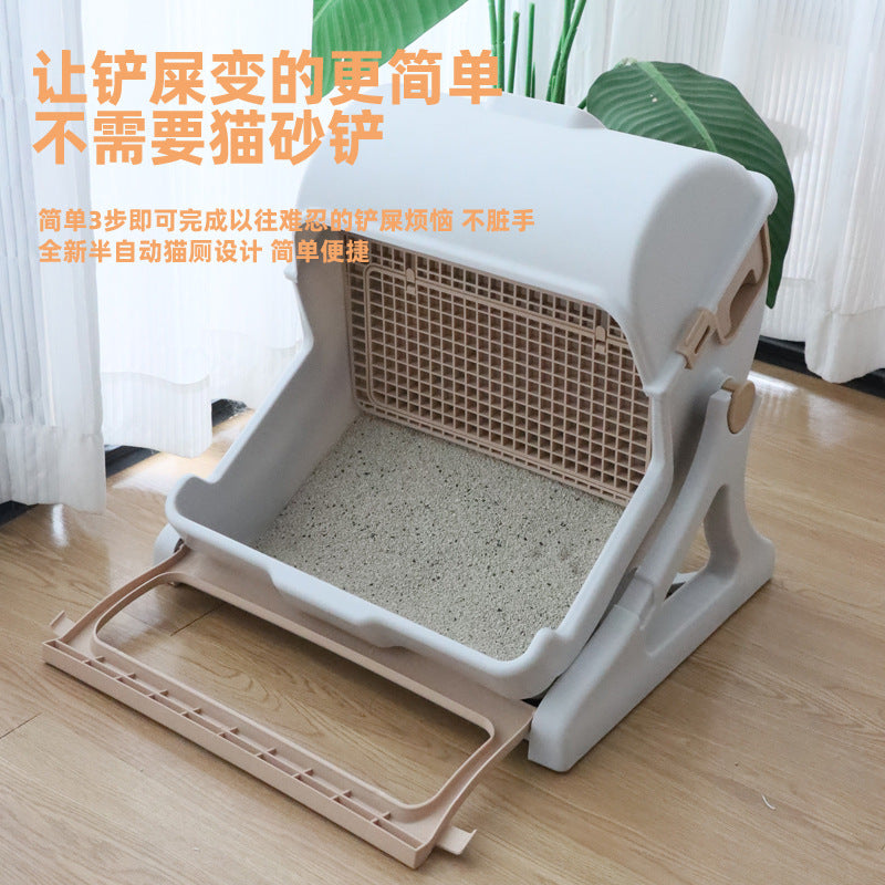 Cross-Border Dropshipping Semi-Automatic Cat Litter Box Anti-Splash Extra-Large Cat Toilet Source Factory Direct Shipment