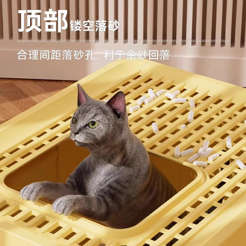 Cat Litter Box Oversized Anti-splash Cat Toilet Fully-enclosed Top-entry Cat Litter Box Kitten Drawer Cat Litter Box With Height