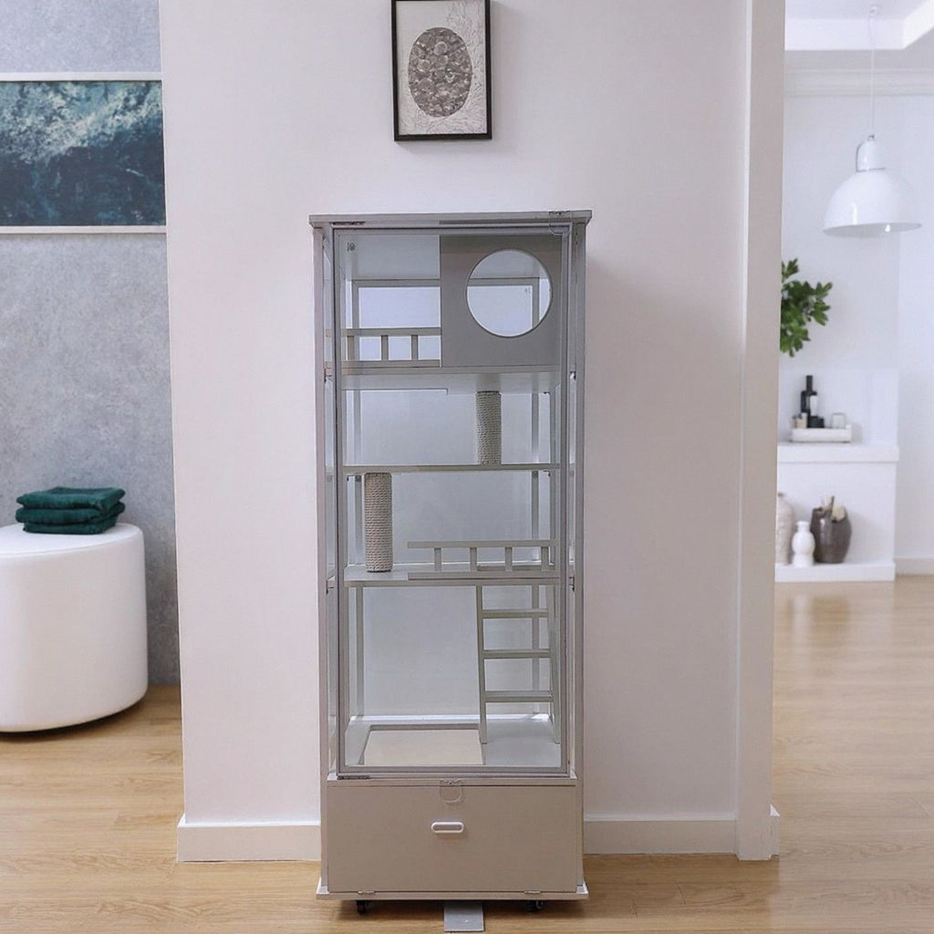 Panoramic Glass Cat Villa, Household Cat Cage, Cat Litter Box, Integrated Cat House, Indoor Luxury Cat House, Cat Nest, Others