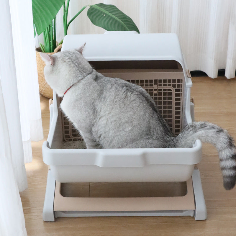Cross-Border Dropshipping Semi-Automatic Cat Litter Box Anti-Splash Extra-Large Cat Toilet Source Factory Direct Shipment