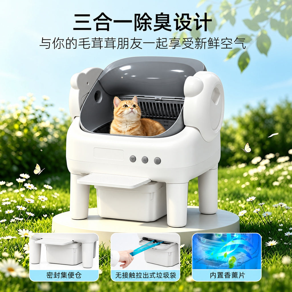 Fully Automatic Cleaning Cat Litter Box, Open-Type, Extra-Large, Splash-Proof, Electric, Odor-Proof, Smart Cat Toilet, Cat Supplies