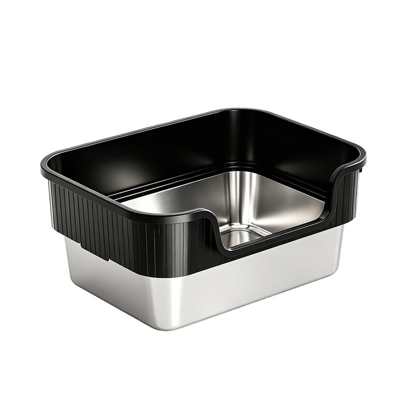 New Stainless Steel Cat Litter Box, Open-style Cat Litter Box With Deepened High Fences, Extra-large Semi-enclosed Cat Toilet