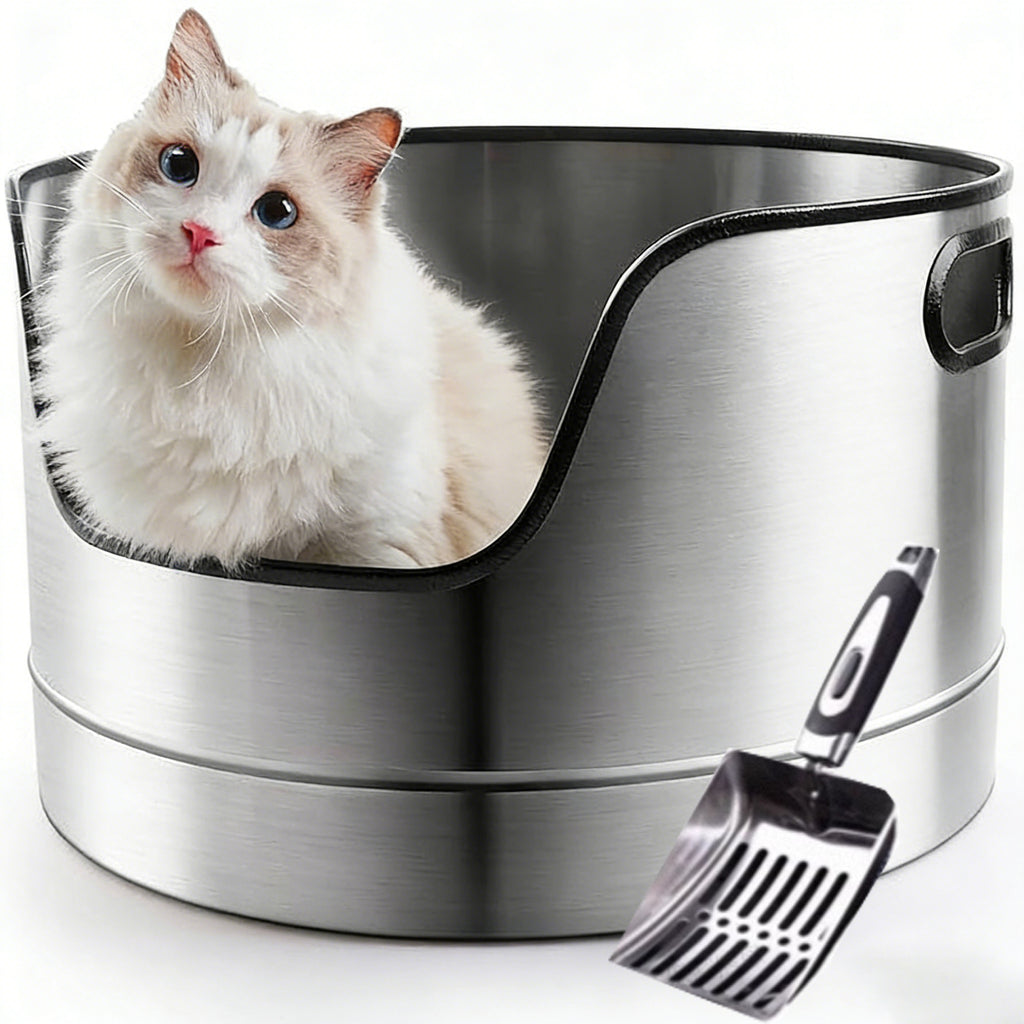Amazon's Extra-Large Stainless Steel Cat Litter Box, Open-Type Cat Toilet, Semi-Enclosed Cat Litter Box, Prevents Sand From Splashing Out