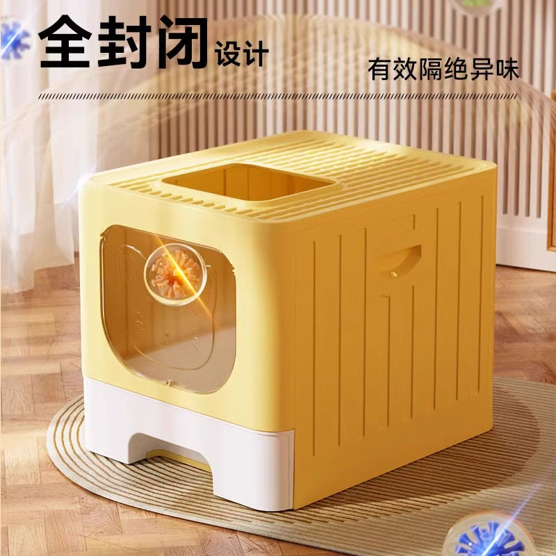 Cat Litter Box Oversized Anti-splash Cat Toilet Fully-enclosed Top-entry Cat Litter Box Kitten Drawer Cat Litter Box With Height