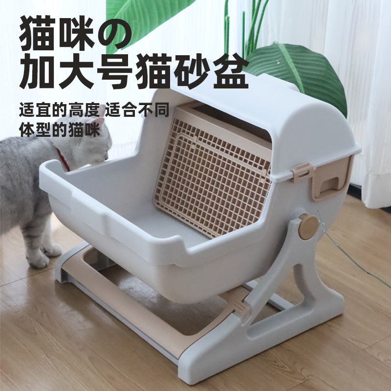 Cross-Border Dropshipping Semi-Automatic Cat Litter Box Anti-Splash Extra-Large Cat Toilet Source Factory Direct Shipment