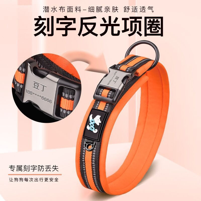 Pet Collar Adjustable Size Night Reflective Webbing Space Cotton Breathable Pet Collar