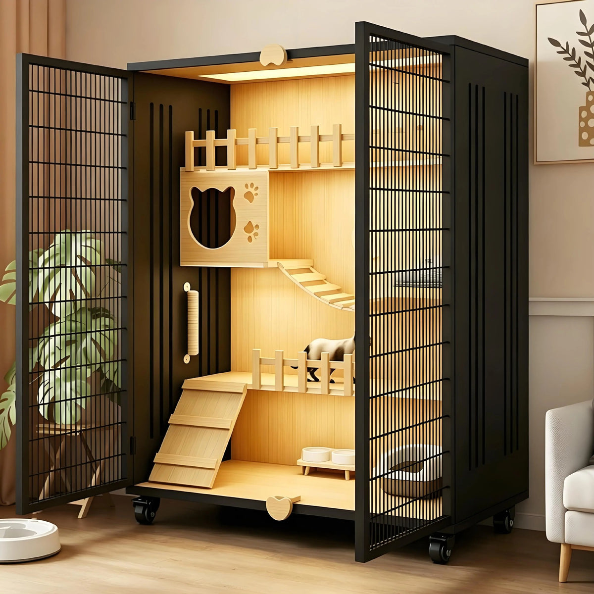 Balcony Cat Cage, Cat Villa, Iron Mesh Cat House, All-In-One Home Indoor Panoramic Cat Cabinet, Super Large Free Space Cat Nest