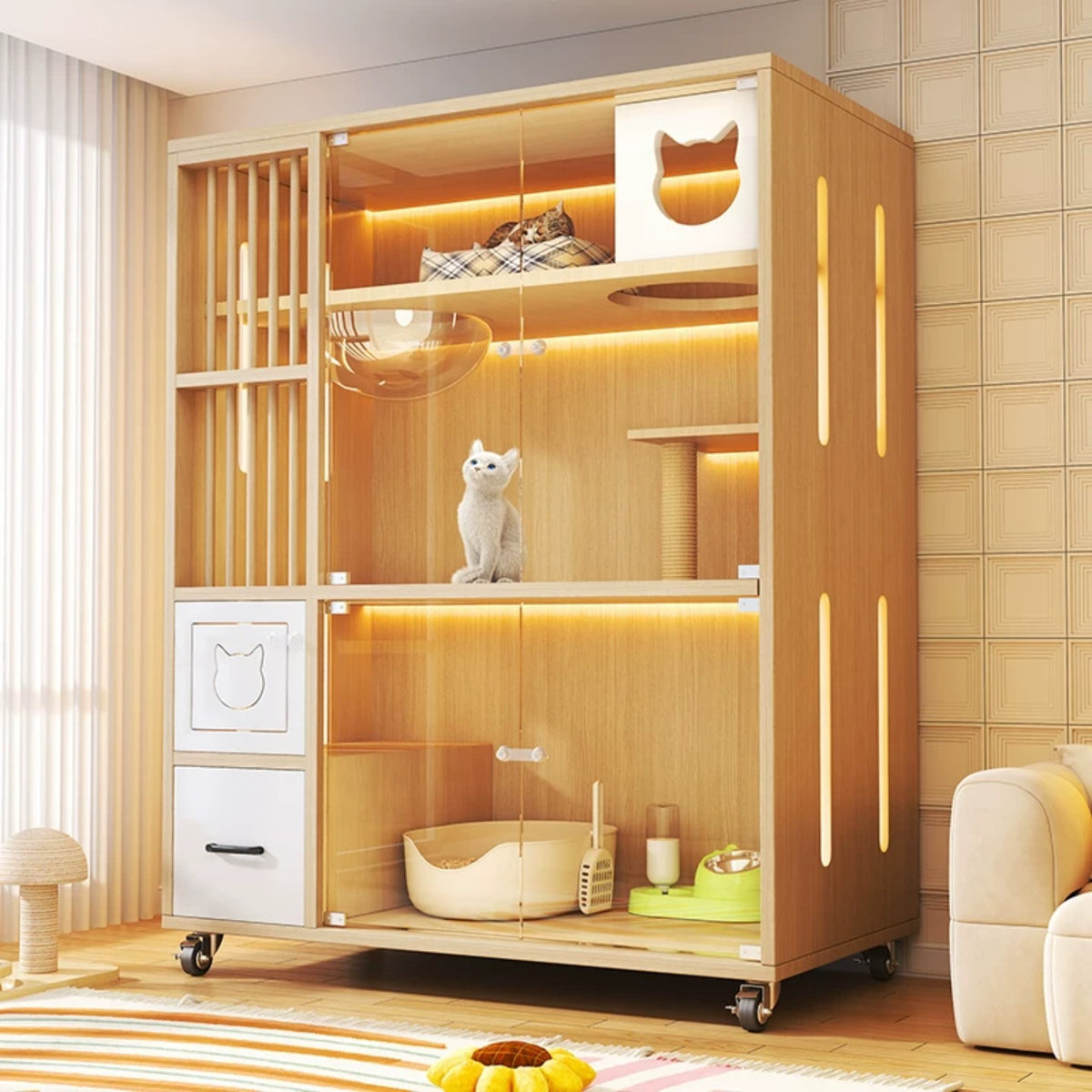 Cat House Cat Villa Cat Cage For Home Use Indoor Extra-Large Free Space Breathable Particle Board Movable Cat Climbing Frame