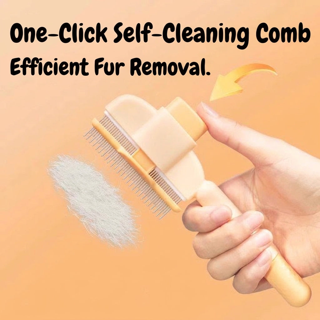 Demonstration of one-click hair ejection button on pet slicker comb