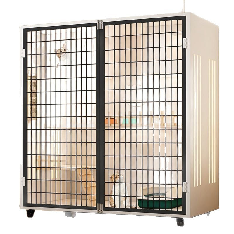 Wooden Cat Cage For Home Use, Breathable Indoor Iron Door Cat Cage, Extra-Large Multi-Layer Space Cat Cabinet, Panoramic Luxury Cat Villa