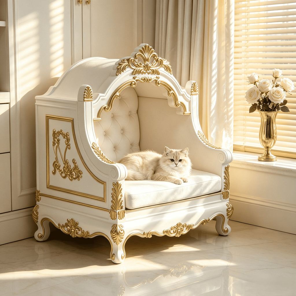 High-End French-Style Solid Wood Cat Castle Villa Luxury Carved Cat Sofa Bed Indoor Small Dog House