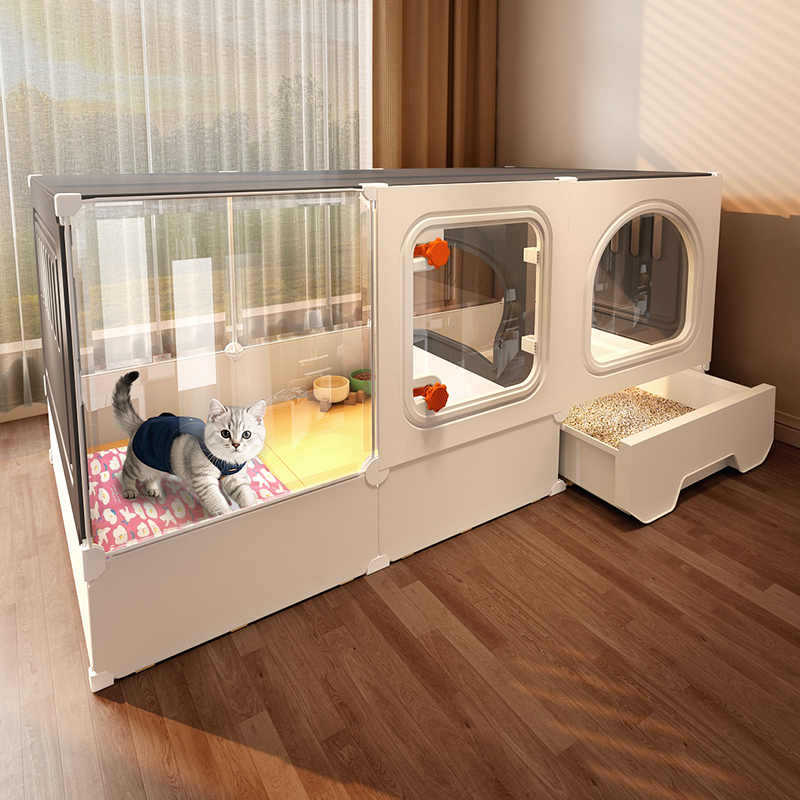 Cat Cage With Extra-Large Free Space, One Bedroom, One Living Room, One Bathroom, Integrated Cat Nest And Toilet, Suitable For Home Use, Does Not Take Up Much Space, For Villa Use