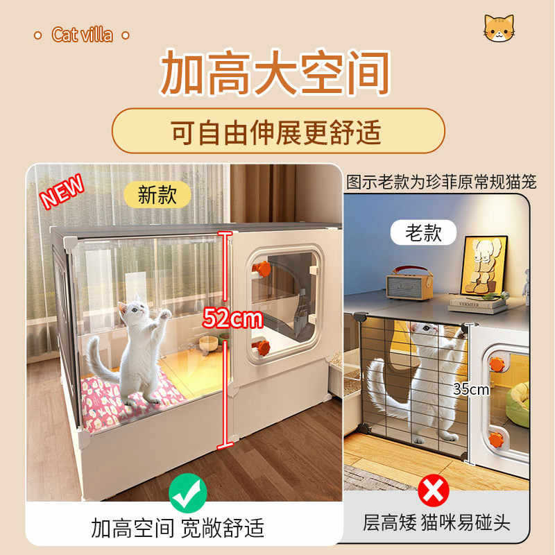 Cat Cage With Extra-Large Free Space, One Bedroom, One Living Room, One Bathroom, Integrated Cat Nest And Toilet, Suitable For Home Use, Does Not Take Up Much Space, For Villa Use