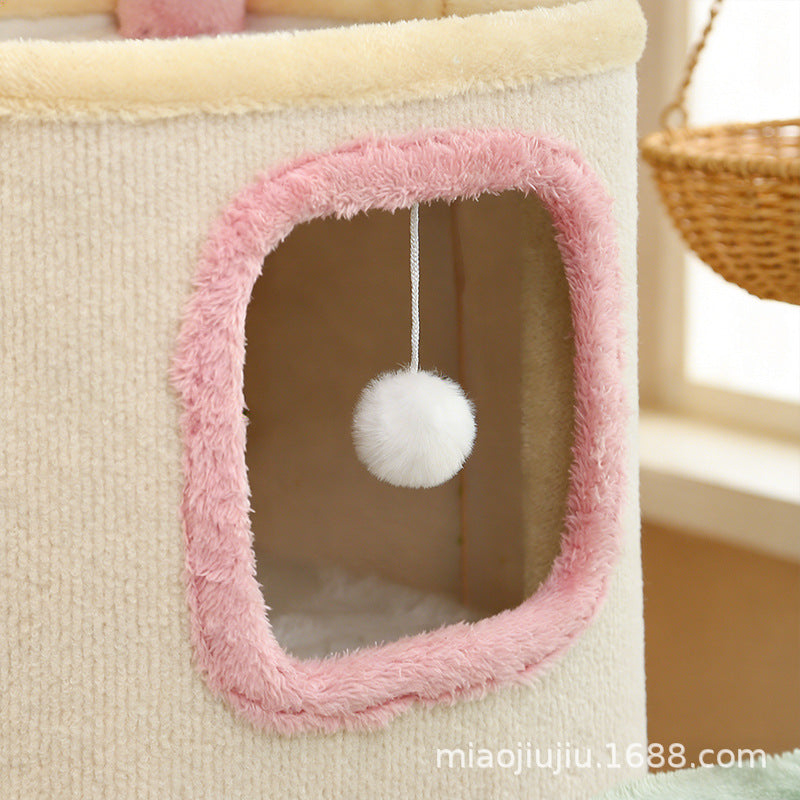 Dopamine Cat Climbing Frame With Integrated Jumping Platform, Cat Climbing Toy, Cat Bed, Sisal Bucket, Macaron Winter Fleece Climbing Frame