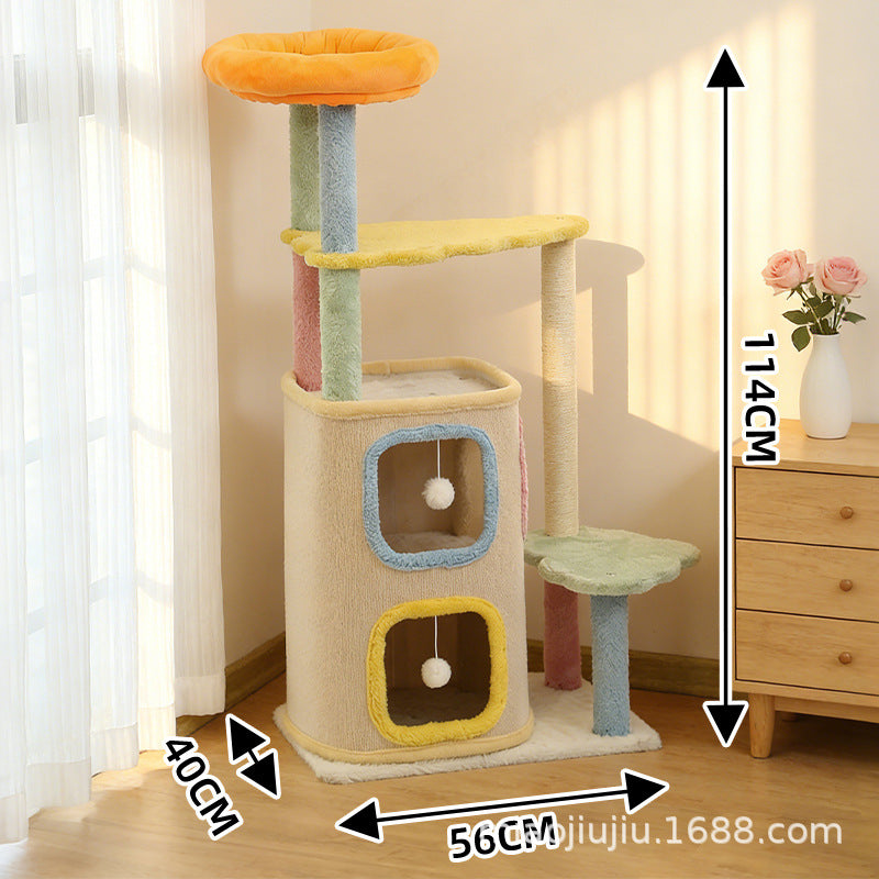 Dopamine Cat Climbing Frame With Integrated Jumping Platform, Cat Climbing Toy, Cat Bed, Sisal Bucket, Macaron Winter Fleece Climbing Frame