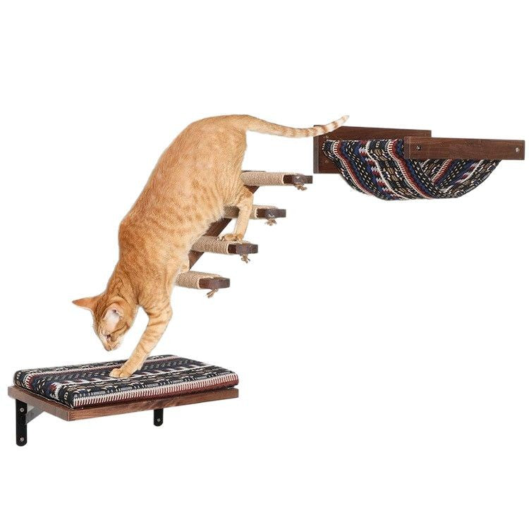 Wooden Cat Climbing Frame Wall-Mounted Cat Stairs Sisal Rope Cat Scratching Post Climbing Stairs Cat Scratching Post Cat Toy