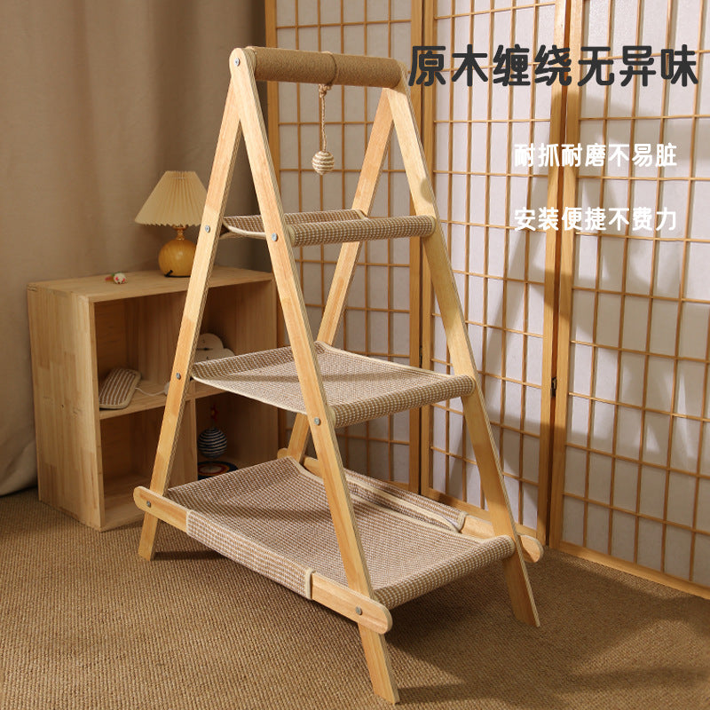Solid Wood Multi-Layer Cat Climbing Frame Cat Nest Integrated Cat Shelf Household Cat Hammock Cat Scratching Board Ladder Cat Toy Export