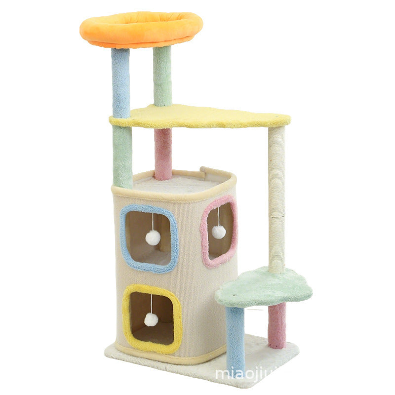 Dopamine Cat Climbing Frame With Integrated Jumping Platform, Cat Climbing Toy, Cat Bed, Sisal Bucket, Macaron Winter Fleece Climbing Frame