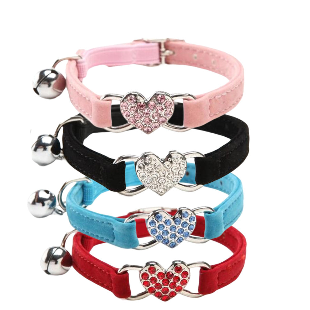 Pet Supplies Cat Love Flocking Diamond Bell Cat Collar Pet Supplies