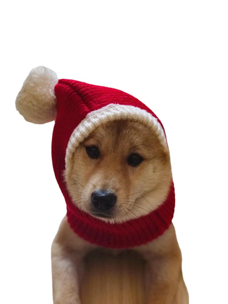 Pet Christmas Hat Dog Red Woolen Hat Shiba Inu Method Fighting Teddy Bichon Golden Retriever Big Dog Human Christmas Hat