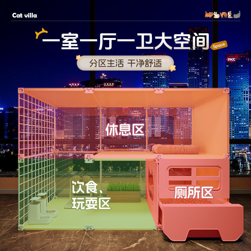 Cat Cage With Integrated Cat Bed And Toilet For Home Use, Indoor Cat House With Extra-large Free Space, New Type Of Cat Villa