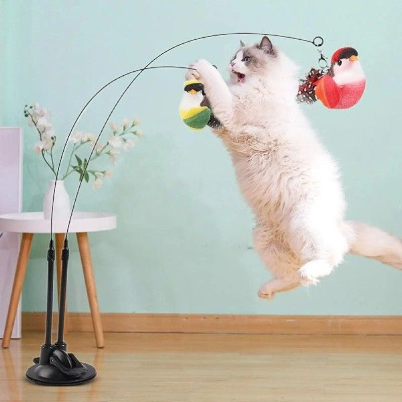 Upgraded Suction Cup Cat Teaser Stick, Self-Pleasure, Removable Steel Wire Double-Headed Cat Teaser Stick Replacement Head Pet Toy