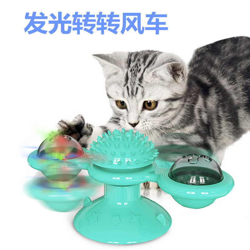 Explosive Style Windmill Teasing Cat Toy Luminous Mint Suction Cup Toy Cat Gnawing Self-healing Toy 2 Windmills