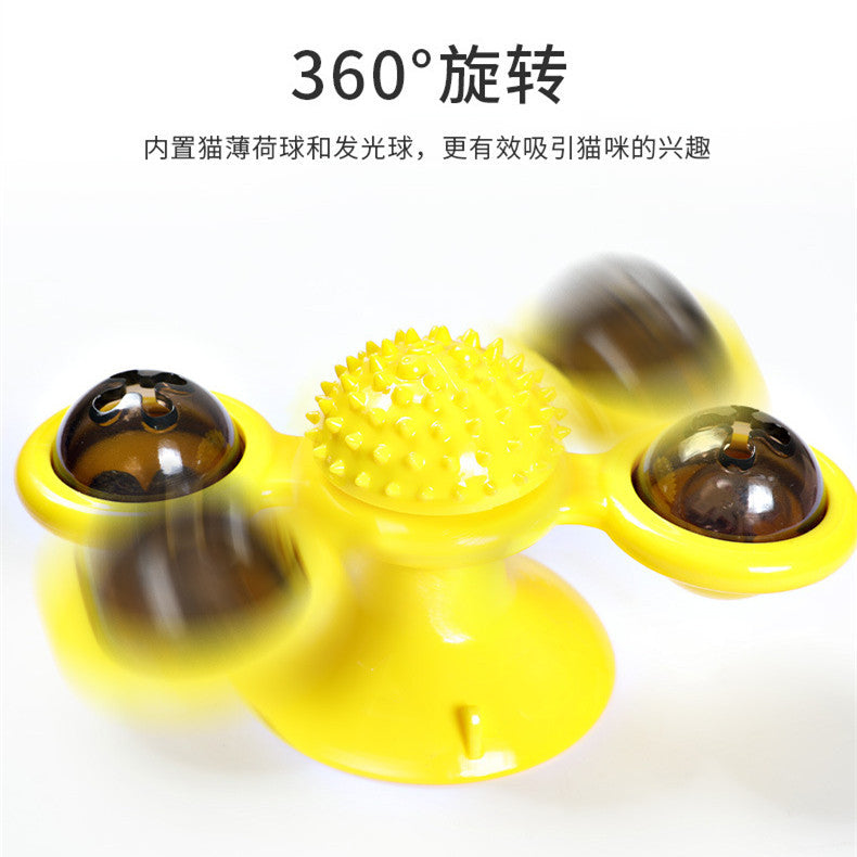 Explosive Style Windmill Teasing Cat Toy Luminous Mint Suction Cup Toy Cat Gnawing Self-healing Toy 2 Windmills