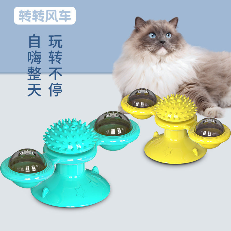 Explosive Style Windmill Teasing Cat Toy Luminous Mint Suction Cup Toy Cat Gnawing Self-healing Toy 2 Windmills