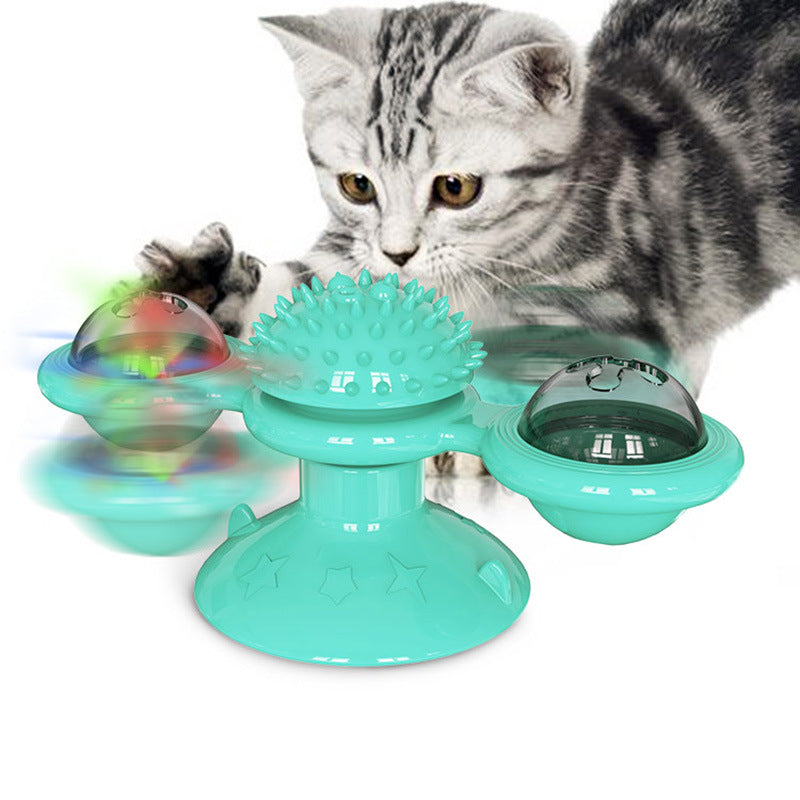 Explosive Style Windmill Teasing Cat Toy Luminous Mint Suction Cup Toy Cat Gnawing Self-healing Toy 2 Windmills