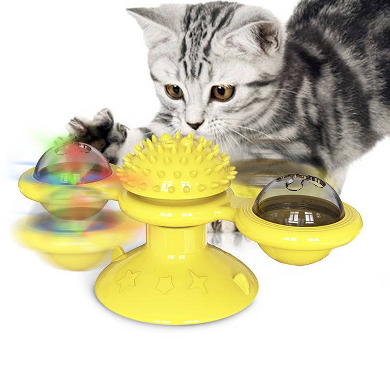 Explosive Style Windmill Teasing Cat Toy Luminous Mint Suction Cup Toy Cat Gnawing Self-healing Toy 2 Windmills