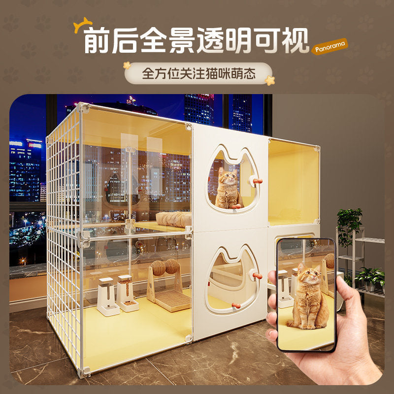 Cat Cage With Integrated Cat Bed And Toilet For Home Use, Indoor Cat House With Extra-large Free Space, New Type Of Cat Villa