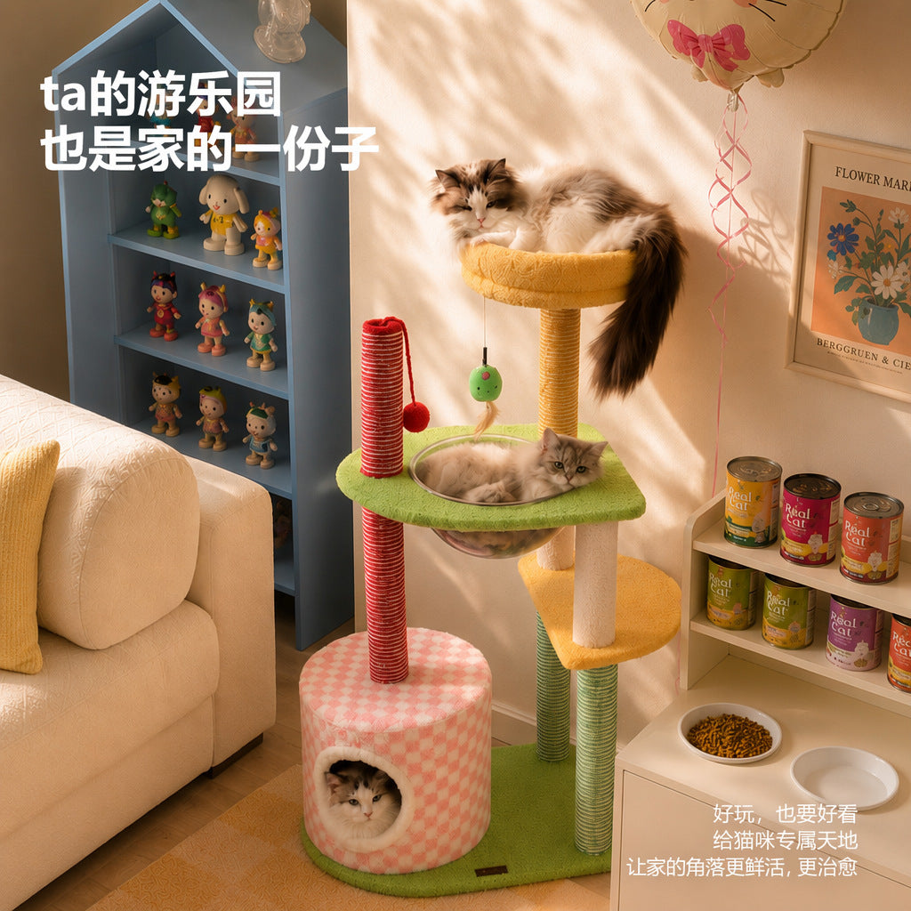 Wholesale Cat Climbing Frame, Squeaky Cat Nest, Space-saving Cat Rack For Small Apartments, Colorful Multifunctional Cat Tree, Scratch-resistant Cat Toy
