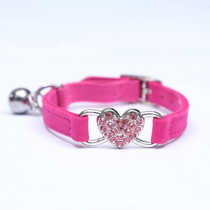 Pet Supplies Cat Love Flocking Diamond Bell Cat Collar Pet Supplies