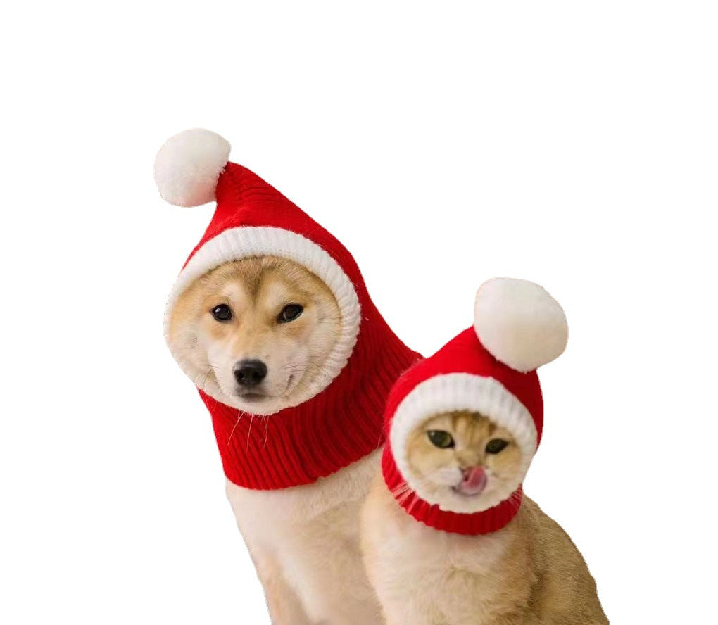 Pet Christmas Hat Dog Red Woolen Hat Shiba Inu Method Fighting Teddy Bichon Golden Retriever Big Dog Human Christmas Hat