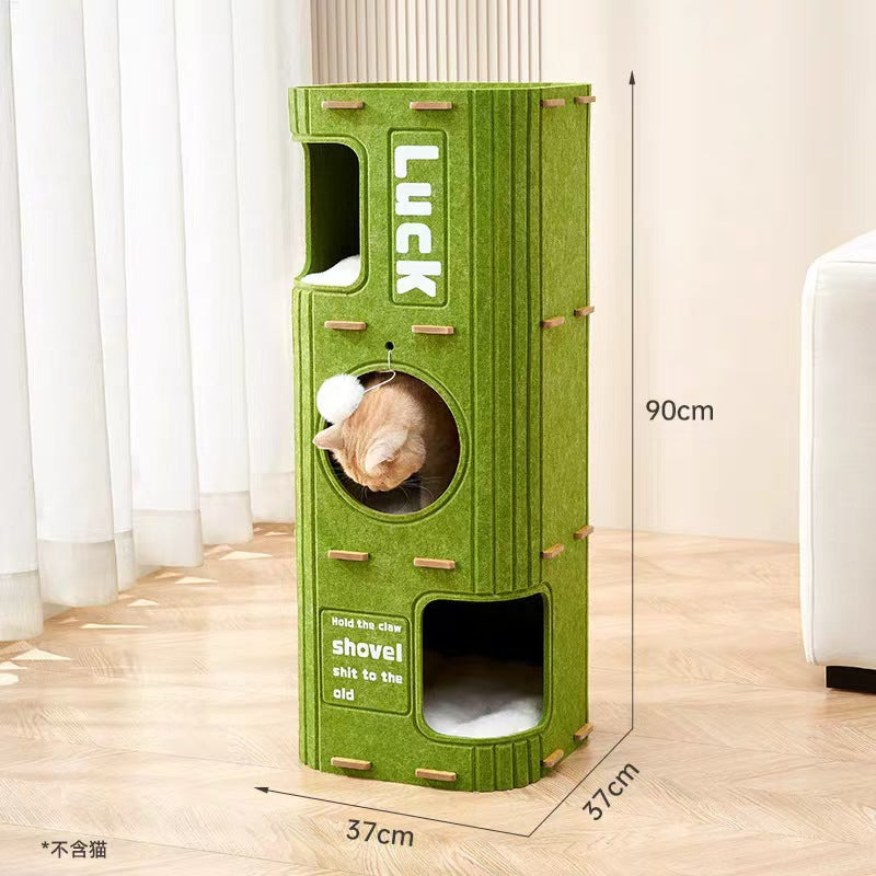Winter Cat Climbing Frame Cat Tree Cat Nest Double-layer Closed Integrated Winter Cat House Grab Board Warm Tree Hole Cat Multi-layer