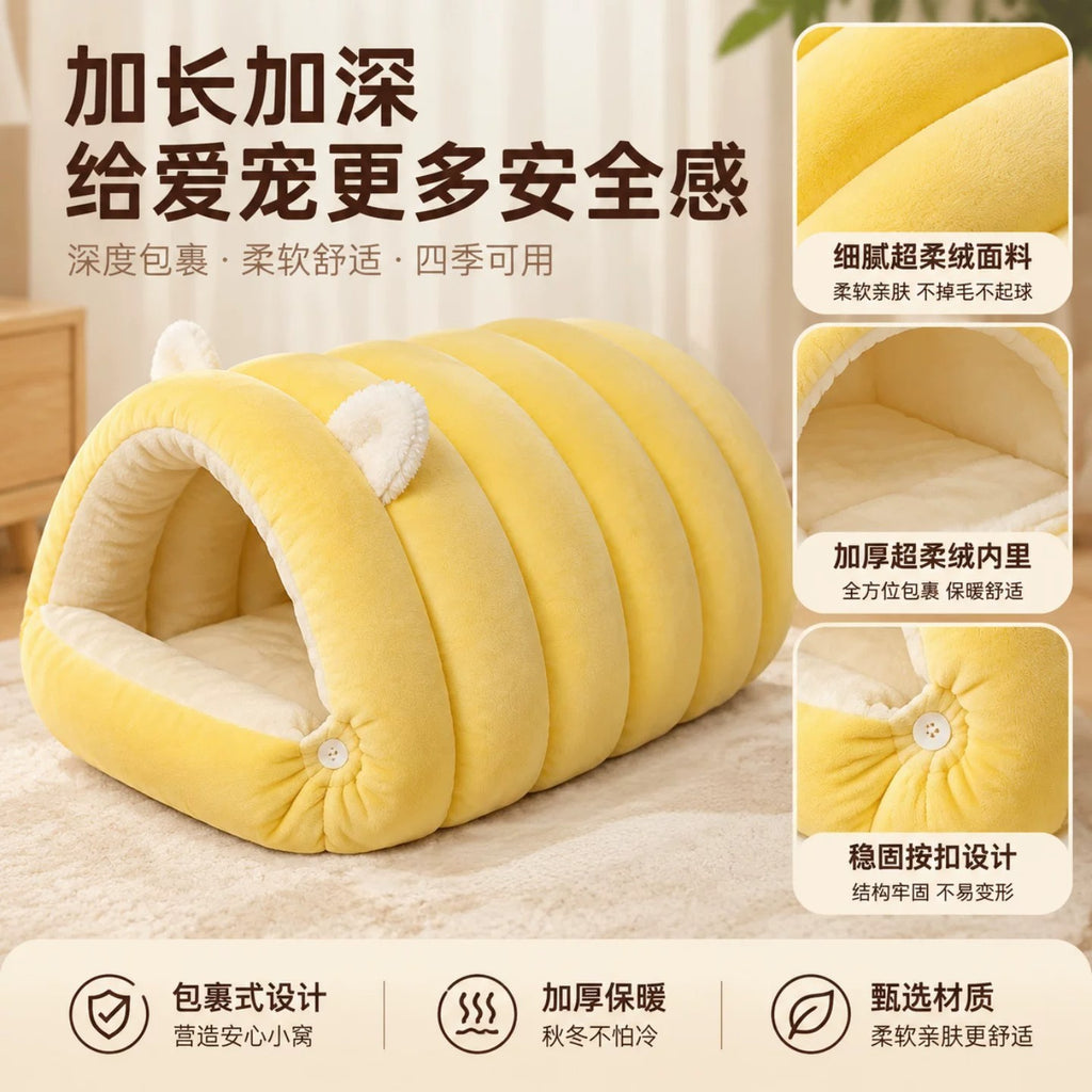 Thickened, Enclosed Cat Bed For Winter, Providing Warmth And Comfort For Cats. A New Type Of Cat House And Pet Supply For The Winter Season