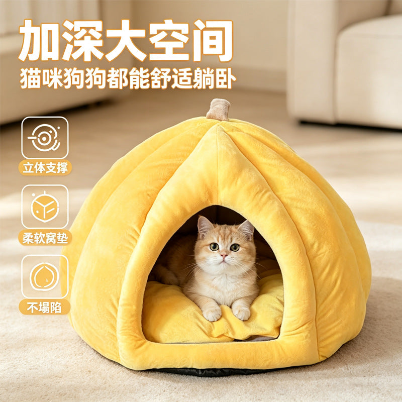 Cat Nest Four Seasons Universal Cat Bed Dog Nest Cats Enclosed Security Sleeping Nest Evacuation House Pumpkin Thickened Pet Nest