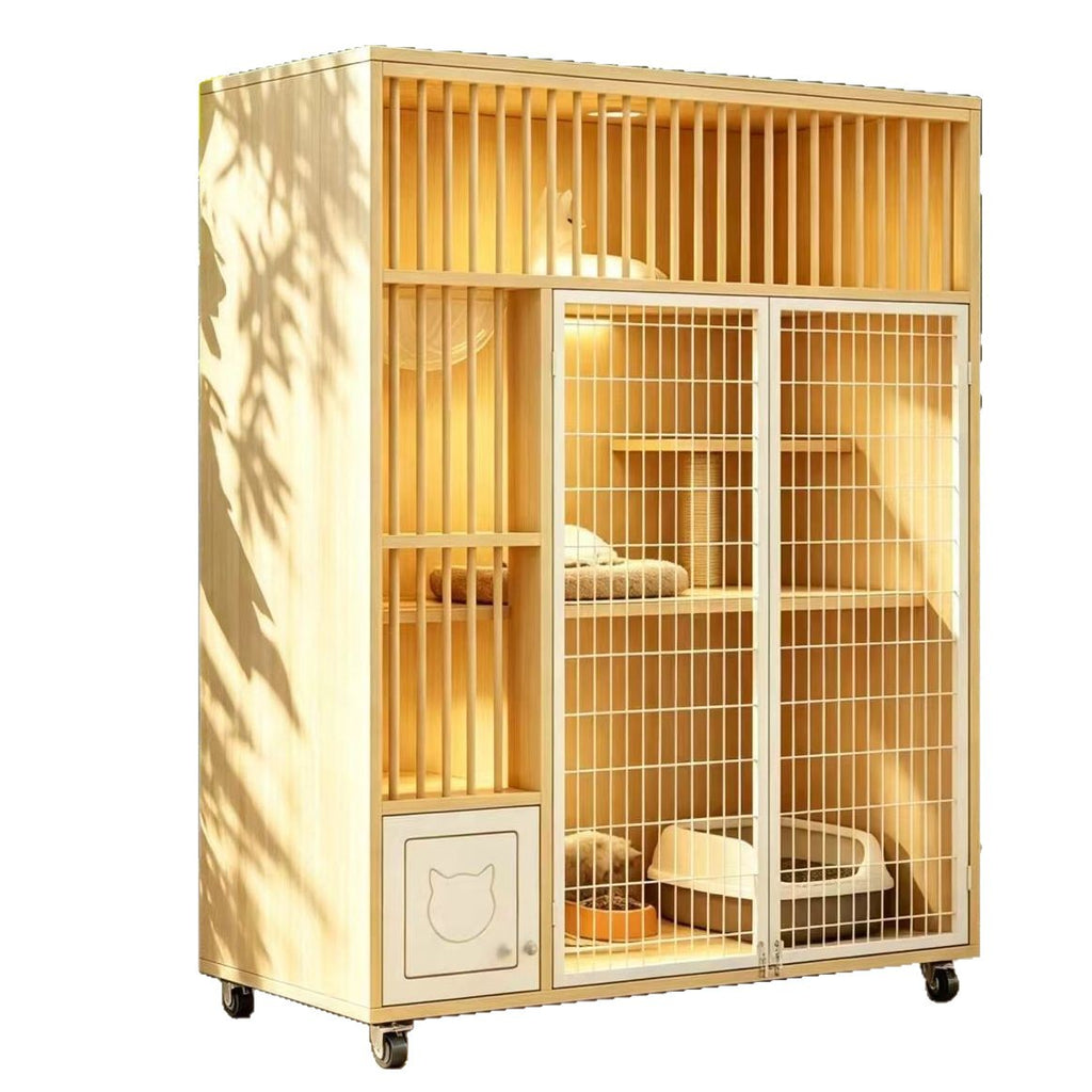 Cat Cage And Cat House, Luxurious Indoor Pet Home With Extra-large Space, Free-door Access, Integrated Toilet, Ventilated Cat Villa
