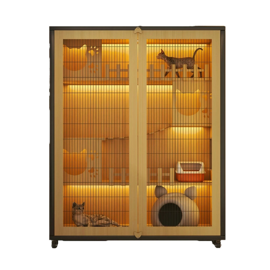 Luxury Indoor Cat Cage, Cat House, Cat Villa, Wooden Frame, Iron Mesh Door, Extra Large Free Space