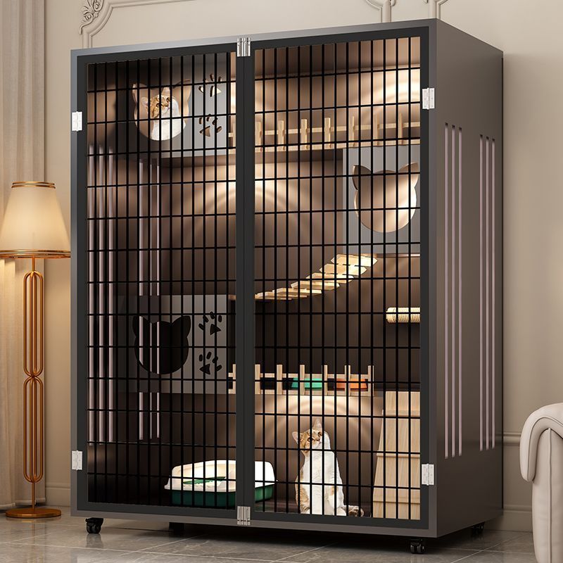 Wooden Cat Cage For Home Use, Breathable Indoor Iron Door Cat Cage, Extra-Large Multi-Layer Space Cat Cabinet, Panoramic Luxury Cat Villa