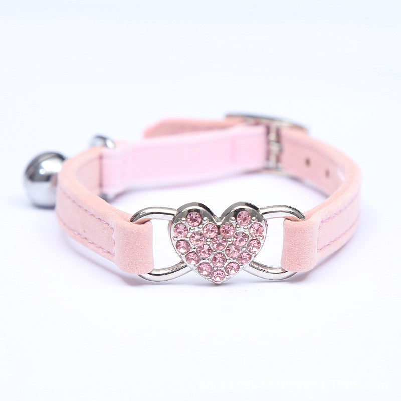 Pet Supplies Cat Love Flocking Diamond Bell Cat Collar Pet Supplies