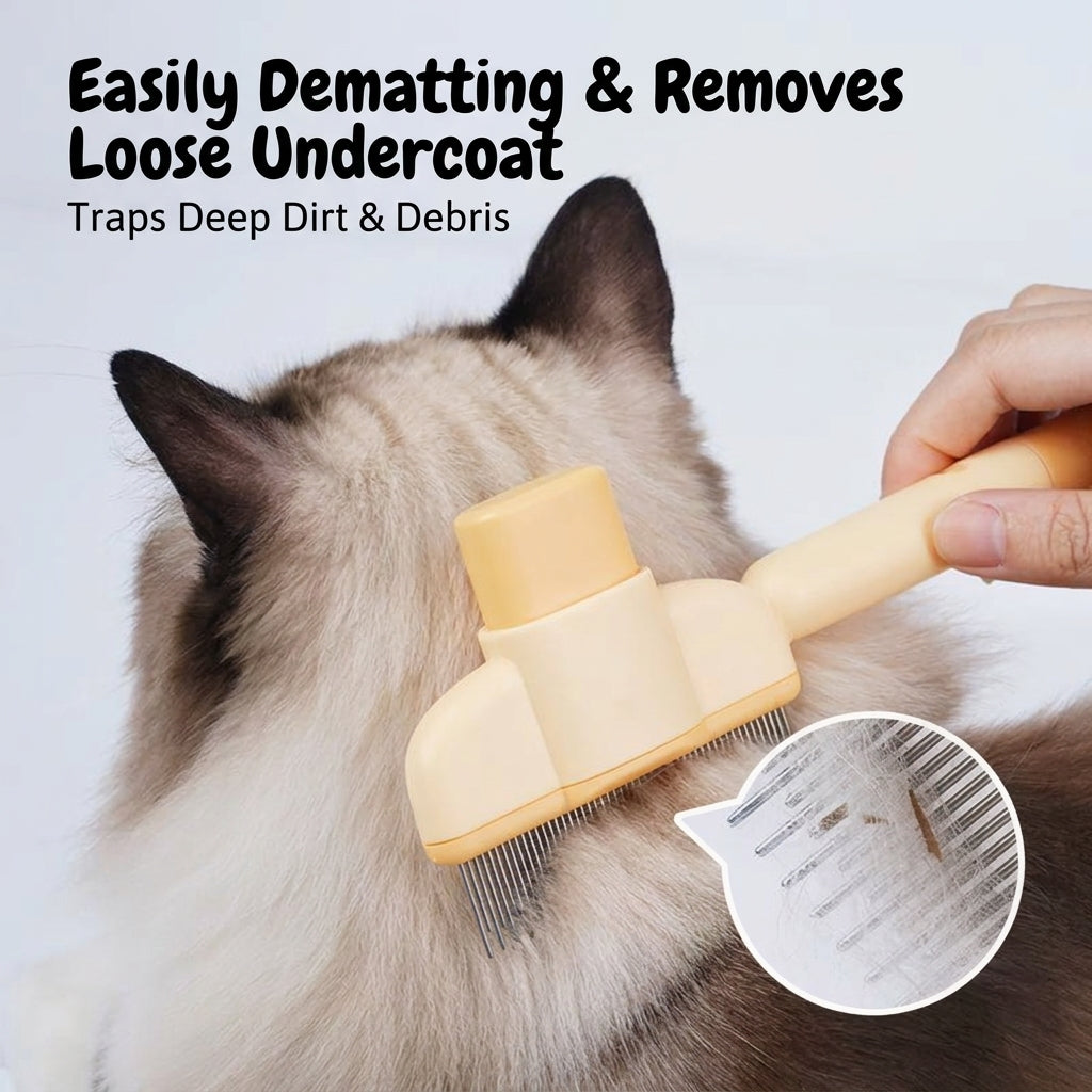 Cat grooming demonstration showing de-shedding and loose fur removal