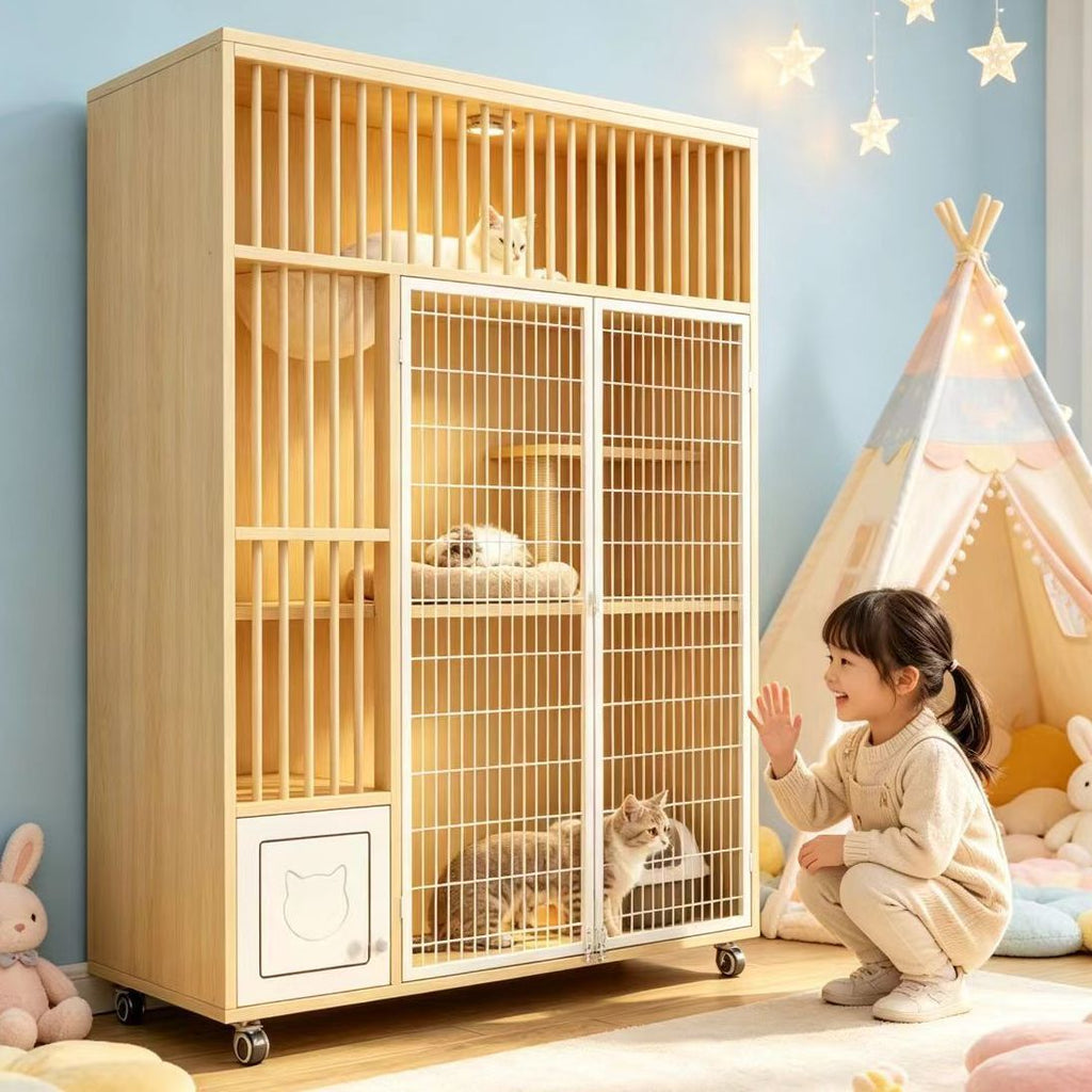 Cat Cage And Cat House, Luxurious Indoor Pet Home With Extra-large Space, Free-door Access, Integrated Toilet, Ventilated Cat Villa